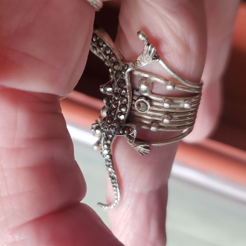 VINTAGE STERLING SILVER MARCASITE GECKO RING... - Picture 8 of 10